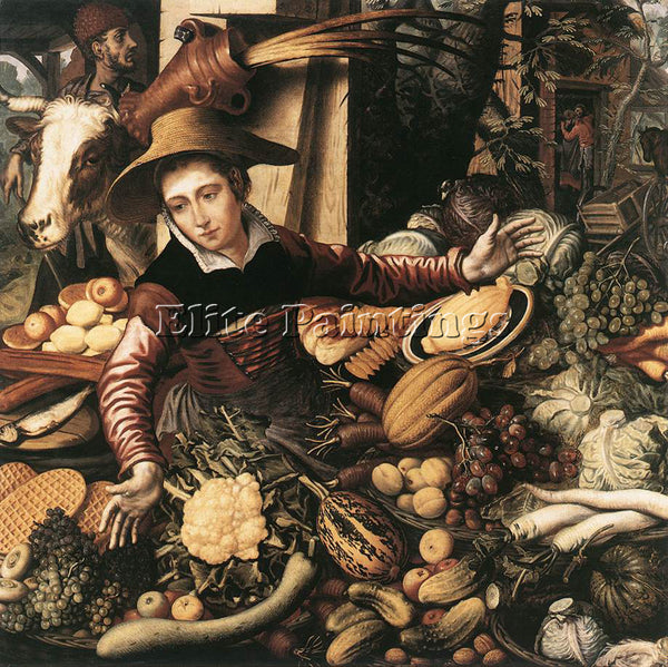 HOLLAND AERTSEN PIETER MARKET WOMAN WITH VEGETABLE STALL ARTIST PAINTING CANVAS
