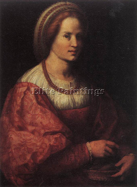 ANDREA DEL SARTO PORTRAIT OF A WOMAN WITH A BASKET OF SPINDLES PAINTING HANDMADE