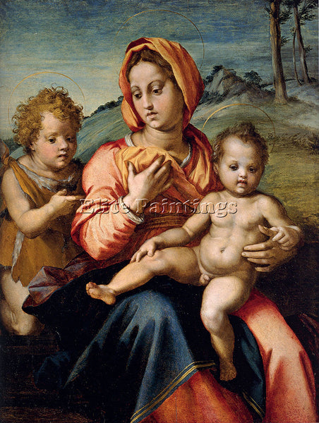 ANDREA DEL SARTO MADONNA AND CHILD WITH INFANT SAINT JOHN IN LANDSCAPE PAINTING