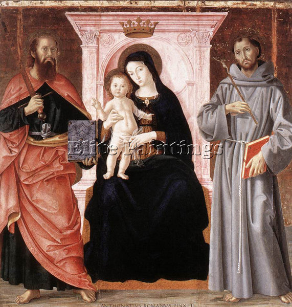 ITALIAN ANTONIAZZO ROMANO MADONNA ENTHRONED WITH INFANT CHRIST SAINTS ARTIST OIL