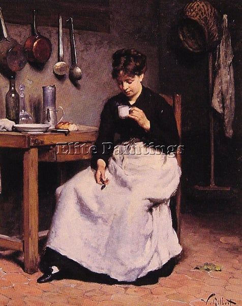 VICTOR GABRIEL GILBERT A CUP OF COFFEE ARTIST PAINTING REPRODUCTION HANDMADE OIL