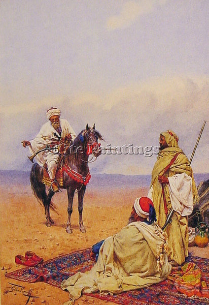 GIULIO ROSATI A HORSEMAN STOPPING AT A BEDOUIN CAMP ARTIST PAINTING REPRODUCTION