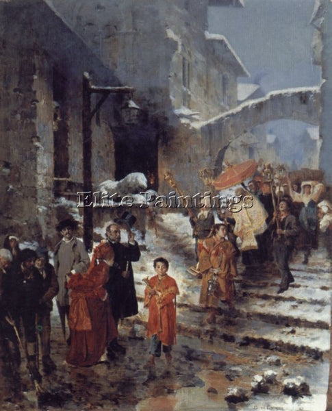 ITALIAN A RELIGIOUS PROCESSION IN WINTER ARTIST PAINTING REPRODUCTION HANDMADE