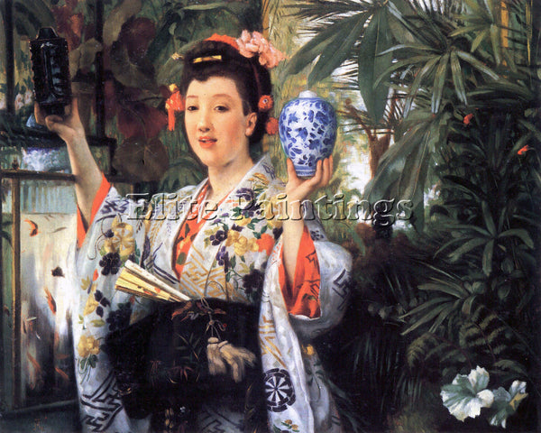 TISSOT A YOUNG WOMAN HOLDS JAPANESE GOODS ARTIST PAINTING REPRODUCTION HANDMADE