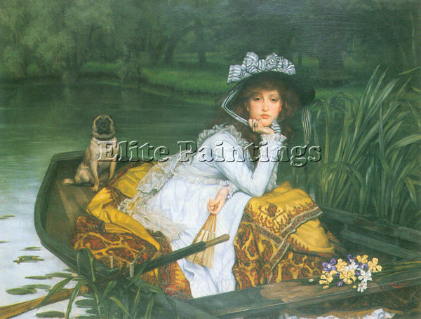 TISSOT A YOUNG WOMAN IN A BOAT ARTIST PAINTING REPRODUCTION HANDMADE OIL CANVAS
