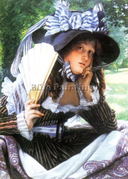 TISSOT A YOUNG WOMAN WITH A FAN ARTIST PAINTING REPRODUCTION HANDMADE OIL CANVAS