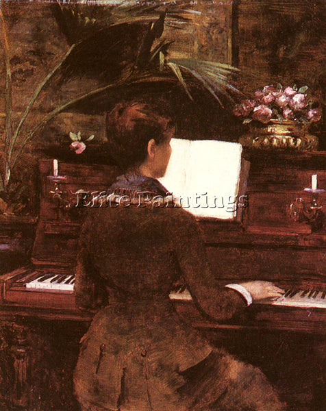 FRENCH ABBEMA LOUISE AT THE PIANO ARTIST PAINTING REPRODUCTION HANDMADE OIL DECO