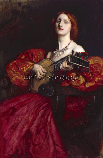 AMERICAN ABBEY EDWIN AUSTIN A LUTE PLAYER ARTIST PAINTING REPRODUCTION HANDMADE - Oil Paintings Gallery Repro