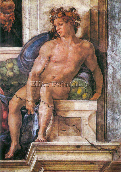 MICHELANGELO ABOVE THE DELPHIC SYBILLE ARTIST PAINTING REPRODUCTION HANDMADE OIL
