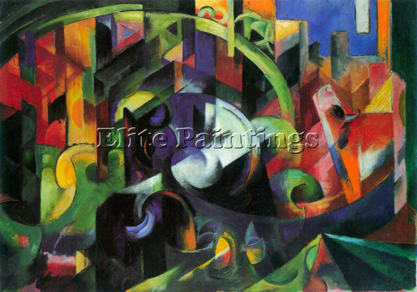 FRANZ MARC ABSTRACT WITH CATTLE ARTIST PAINTING REPRODUCTION HANDMADE OIL CANVAS