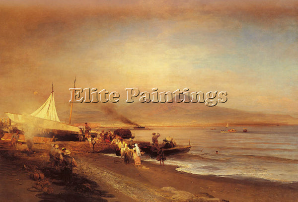 GERMAN ACHENBACH OSWALD THE BAY OF NAPLES ARTIST PAINTING REPRODUCTION HANDMADE