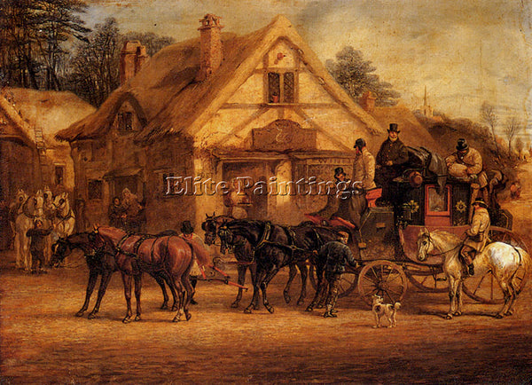 BRITISH ALKEN HENRY T A HALTED COACH ARTIST PAINTING REPRODUCTION HANDMADE OIL