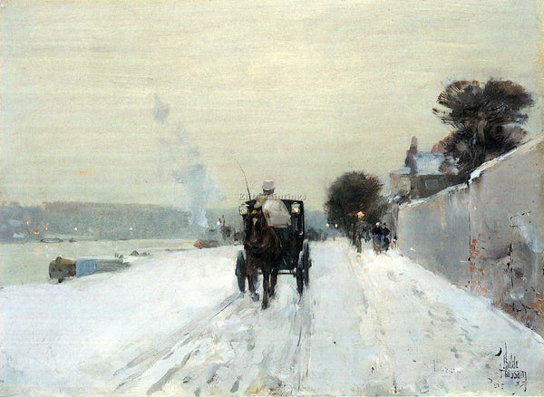 HASSAM ALONG THE SEINE WINTER ARTIST PAINTING REPRODUCTION HANDMADE CANVAS REPRO