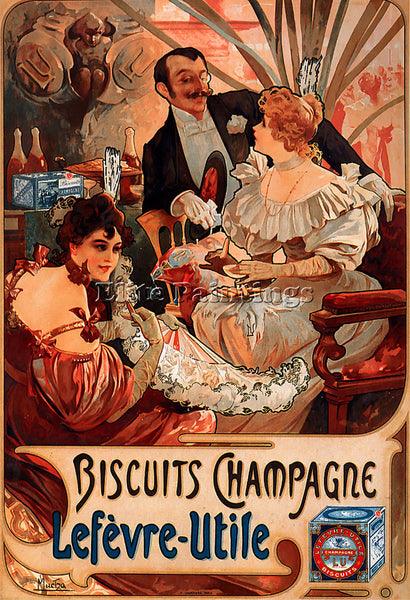 ALPHONSE MARIA MUCHA BISCUITS CHAMPAGNE LEFEVRE UTILE 1896  ARTIST PAINTING OIL