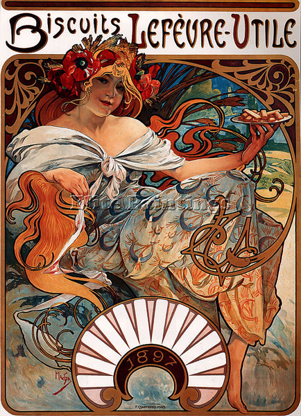 ALPHONSE MARIA MUCHA BISCUITS LEFEVRE UTILE 1896  ARTIST PAINTING REPRODUCTION