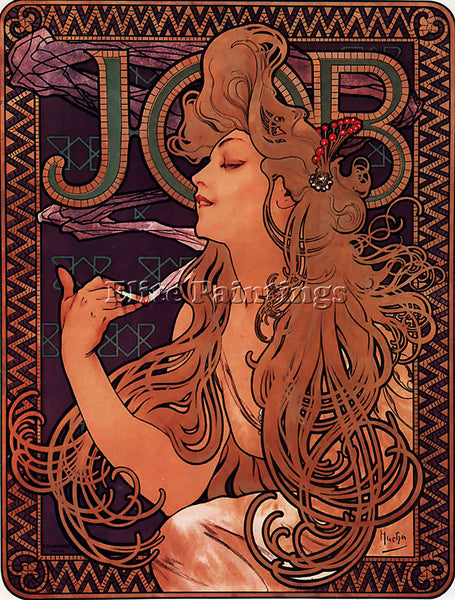 ALPHONSE MARIA MUCHA JOB 1896  ARTIST PAINTING REPRODUCTION HANDMADE OIL CANVAS