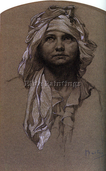 ALPHONSE MARIA MUCHA HEAD OF A GIRL ARTIST PAINTING REPRODUCTION HANDMADE OIL