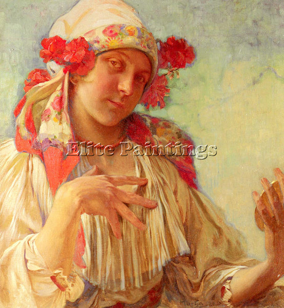 ALPHONSE MARIA MUCHA MARIA YOUNG GIRL IN A MORAVIAN COSTUME ARTIST PAINTING OIL