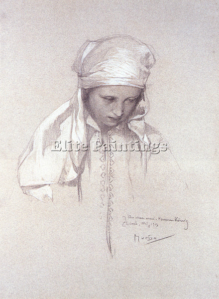 ALPHONSE MARIA MUCHA PORTRAIT OF A GIRL 1913 ARTIST PAINTING HANDMADE OIL CANVAS