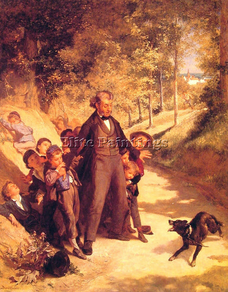 FRENCH ANDRE HENRI DARGELAS PROTECTING THE SCHOOLCHILDREN ARTIST PAINTING CANVAS