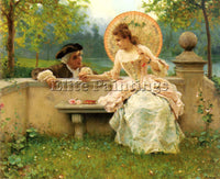 FEDERICO ANDREOTTI A TENDER MOMENT IN THE GARDEN ARTIST PAINTING HANDMADE CANVAS
