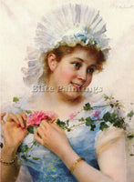 FEDERICO ANDREOTTI A YOUNG GIRL WITH ROSES ARTIST PAINTING REPRODUCTION HANDMADE