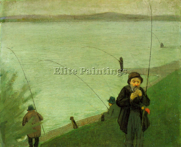 MACKE ANGLERS ON THE RHINE ARTIST PAINTING REPRODUCTION HANDMADE OIL CANVAS DECO