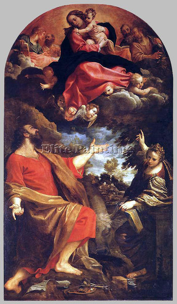 ANNIBALE CARRACCI VIRGIN APPEARS TO ST LUKE AND CATHERINE ARTIST PAINTING CANVAS