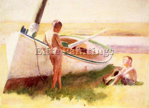 THOMAS POLLOCK ANSCHUTZ TWO BOYS BY A BOAT ARTIST PAINTING REPRODUCTION HANDMADE