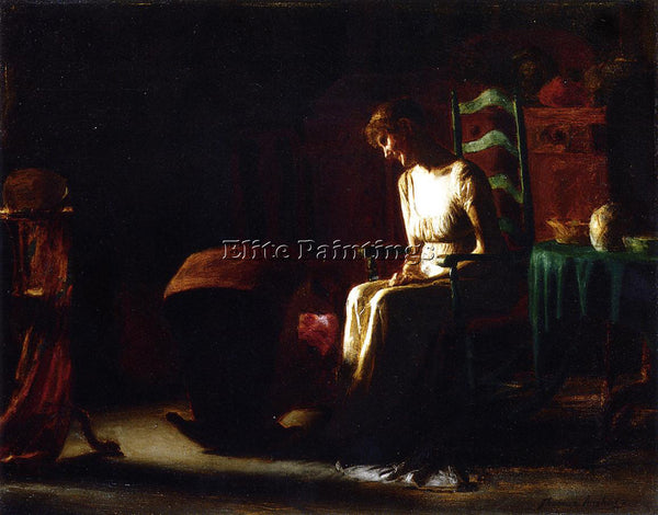 THOMAS POLLOCK ANSCHUTZ WOMAN IN A ROCKING CHAIR ARTIST PAINTING HANDMADE CANVAS