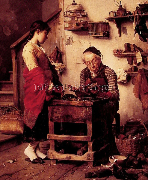 ITALIAN ANTONIO ROTTA THE COBBLER ARTIST PAINTING REPRODUCTION HANDMADE OIL DECO