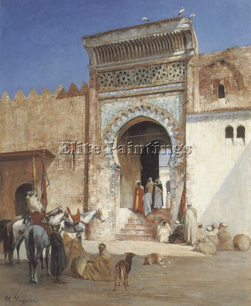 VICTOR PIERRE HUGUET ARABS OUTSIDE THE MOSQUE ARTIST PAINTING REPRODUCTION OIL