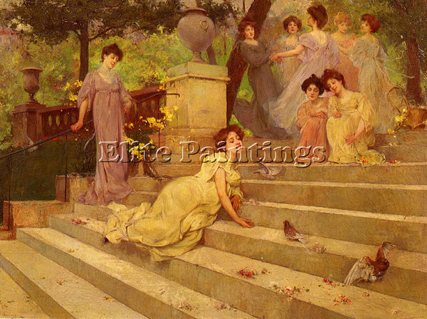 FRENCH ARTIGUE ALBERT EMILE GIRLS ON A TERRACE ARTIST PAINTING REPRODUCTION OIL