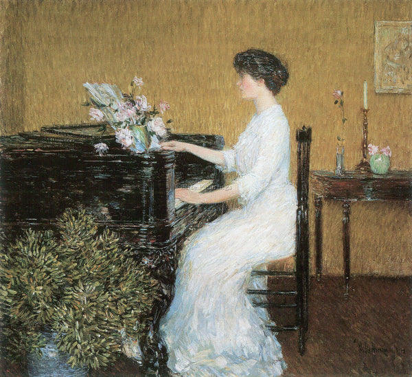 HASSAM AT THE PIANO ARTIST PAINTING REPRODUCTION HANDMADE CANVAS REPRO WALL DECO