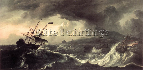 HOLLAND BACKHUYSEN LUDOLF SHIPS RUNNING AGROUND IN A STORM ARTIST PAINTING REPRO