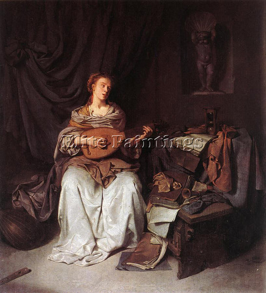 HOLLAND BEGA CORNELIS WOMAN PLAYING A LUTE ARTIST PAINTING REPRODUCTION HANDMADE