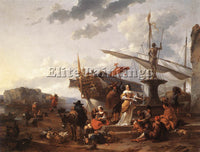 NICOLAES BERCHEM A SOUTHERN HARBOUR SCENE ARTIST PAINTING REPRODUCTION HANDMADE