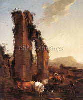 NICOLAES BERCHEM PEASANTS WITH CATTLE BY A RUINED AQUEDUCT ARTIST PAINTING REPRO