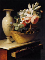 FRENCH BERJON ANTOINE STILL LIFE WITH A BASKET OF FLOWERS ARTIST PAINTING CANVAS