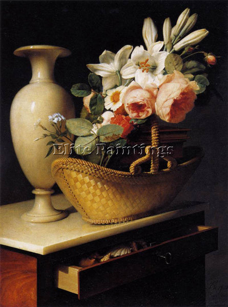 FRENCH BERJON ANTOINE STILL LIFE WITH A BASKET OF FLOWERS ARTIST PAINTING CANVAS
