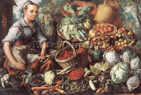 JOACHIM BEUCKELAER MARKET WOMAN WITH FRUIT VEGETABLES AND POULTRY ARTIST CANVAS