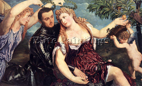 ITALIAN BORDONE PARIS ALLEGORY WITH LOVERS ARTIST PAINTING REPRODUCTION HANDMADE