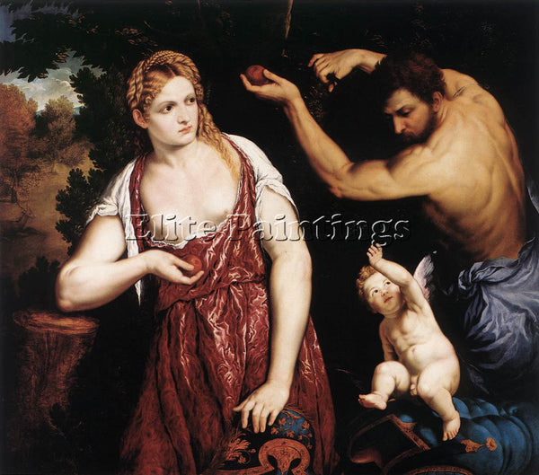ITALIAN BORDONE PARIS VENUS AND MARS WITH CUPID ARTIST PAINTING REPRODUCTION OIL
