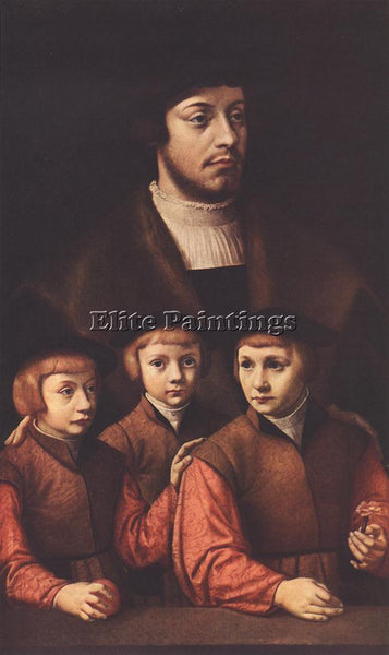 GERMAN BRUYN BARTHEL PORTRAIT OF A MAN WITH THREE SONS ARTIST PAINTING HANDMADE