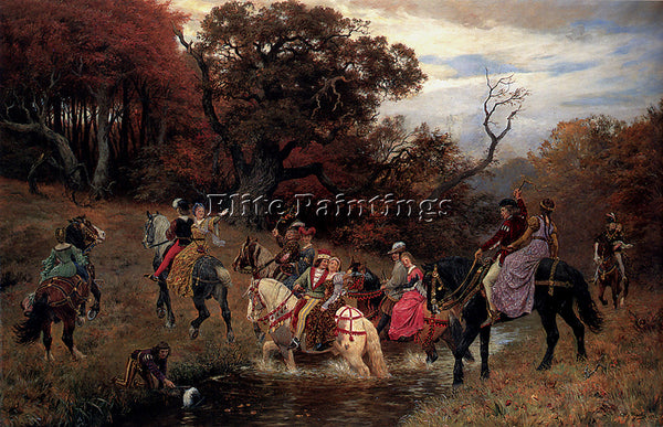 DENMARK BACHE OTTO CROSSING THE FORD ARTIST PAINTING REPRODUCTION HANDMADE OIL