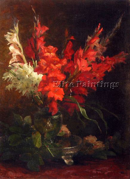 BAKHUYZEN GERALDINE JACOBA VAN DE STILL LIFE WITH GLADIOLI AND ROSES OIL CANVAS - Oil Paintings Gallery Repro