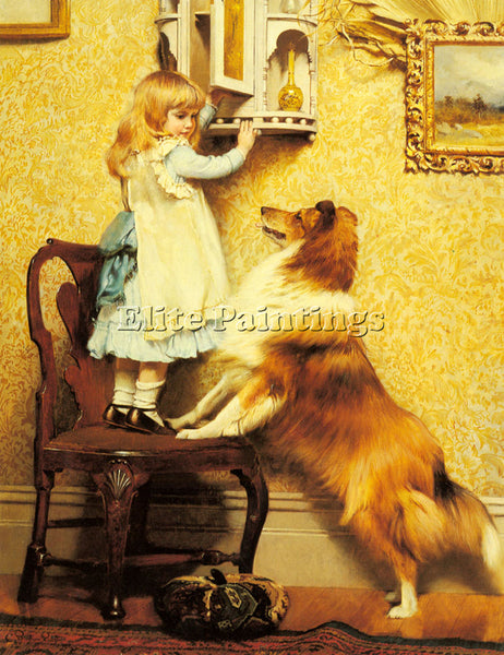 BRITISH BARBER CHARLES BURTON A LITTLE GIRL AND HER SHELTIE ARTIST PAINTING OIL