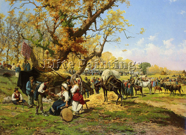 ITALIAN BARUCCI PIETRO THE HORSE FAIR ARTIST PAINTING REPRODUCTION HANDMADE OIL