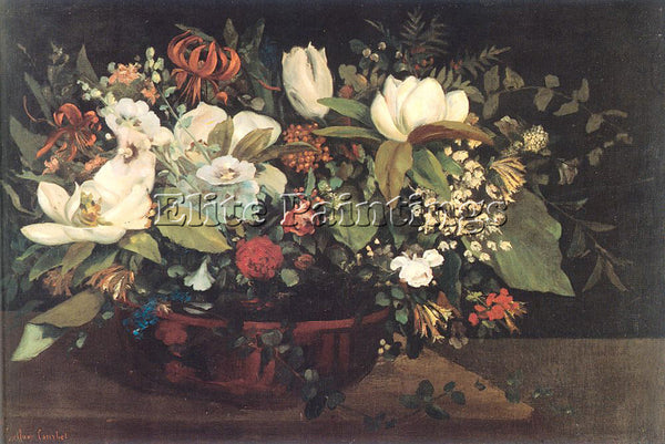 GUSTAVE COURBET BASKET OF FLOWERS ARTIST PAINTING REPRODUCTION HANDMADE OIL DECO