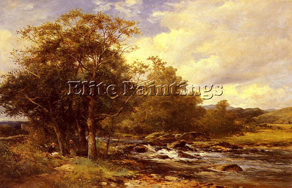 FRENCH BATES DAVID RESTING BESIDE A RIVER ARTIST PAINTING REPRODUCTION HANDMADE